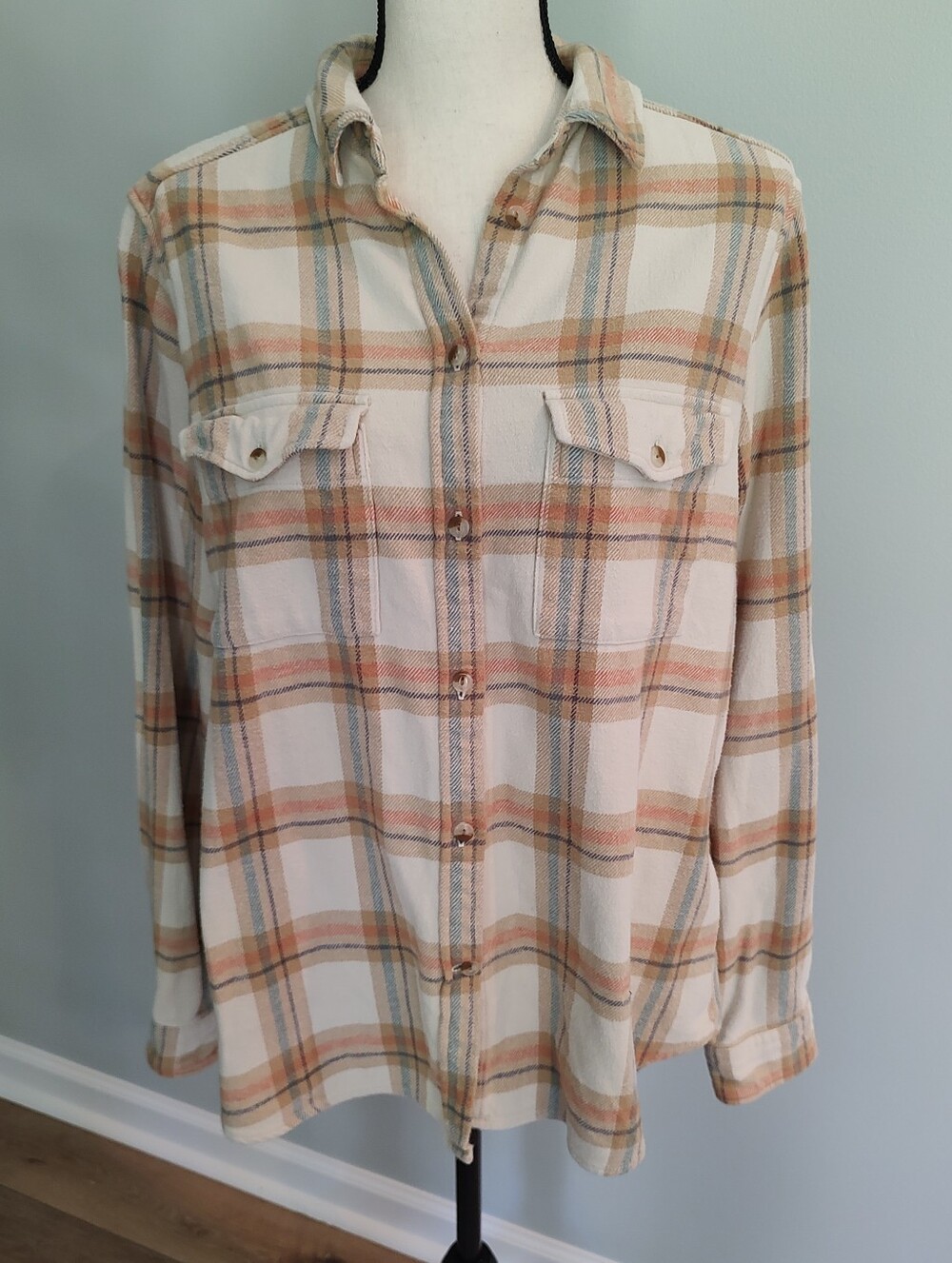 Fjallraven Ovik Heavy Flannel Relaxed Fit Shirt Women’s Gorpcore Cream Orange M - Picture 2 of 16